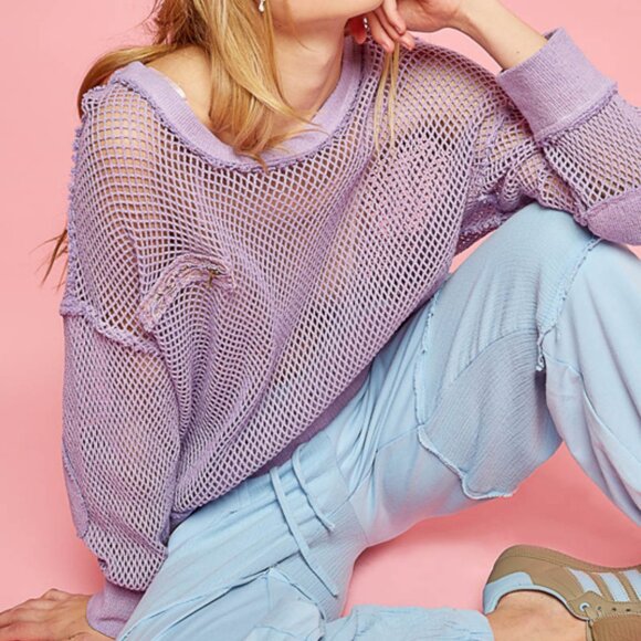 POL Tops - Just In! POL Round Neck Crochet Top Iris Purple Front Decortive Zip-NWT Sz- S-L